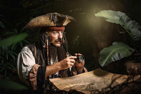 Premium Ai Image Pirate With Treasure Map And Compass Is Ready To