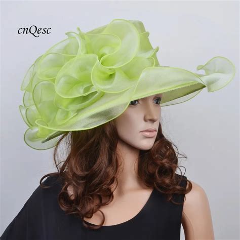 Green Wide Brim Organza Hat Sinamay Fascinator Hat For Kentucky Derby Wedding Races Church Party