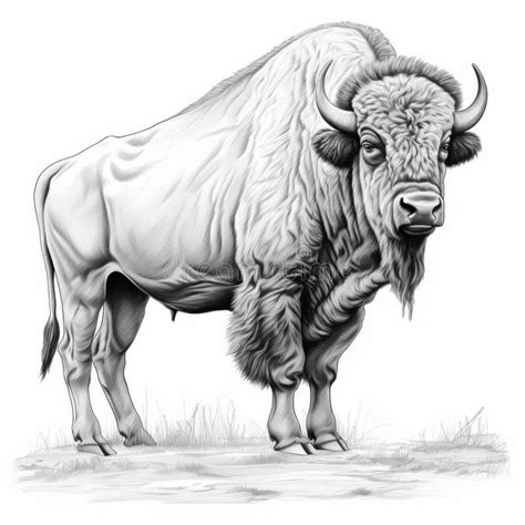 Detailed Black and White Buffalo Drawing in Line Art Style Stock Illustration - Illustration of ...