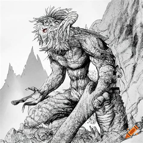 Monster Warrior With One Eye And Sword In The Mountains Illustrated By