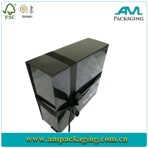 Luxury With Ribbon Magnetic Matt Black Paper Box China Shirt