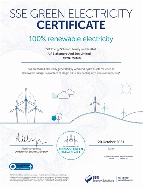 A F Blakemore Achieves Goal Of 100 Renewable Electricity