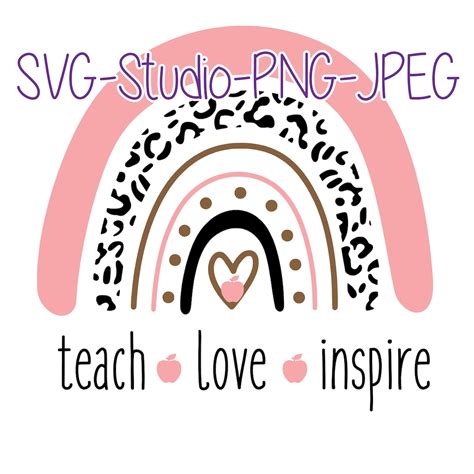 Svg Boho Rainbow Teacher Teach Love Inspire With Apples Etsy