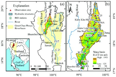 Map of the Chao Phraya River Basin, Thailand: (a) Wang River Basin and ...