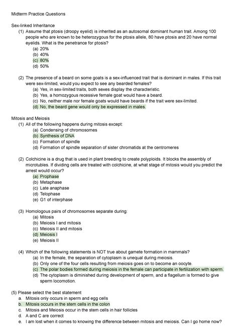 Midterm Practice Questions Midterm Practice Questions Sex Linked Inheritance 1 Assume That