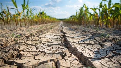 Withered Crops Closeup Of Dried Cracked Earth With Withered Crops