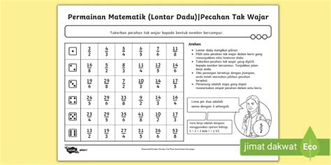 Permainan Matematik Latihan Pecahan Tak Wajar Twinkl