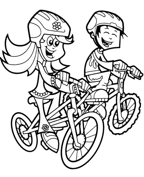 Children on bikes coloring picture for preschoolers