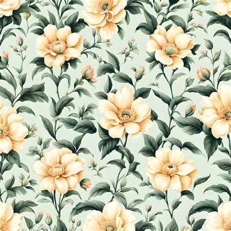 Premium Photo | Light green background flower pattern wallpaper