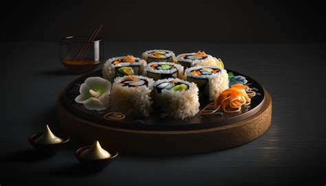 Premium Photo Impressive Sushi Presentation With Creative Plating