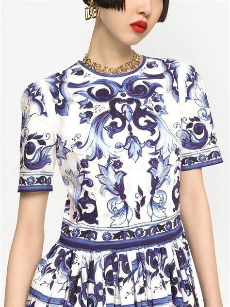 Dolce And Gabbana Majolica Print Poplin Maxi Dress Blue Farfetch