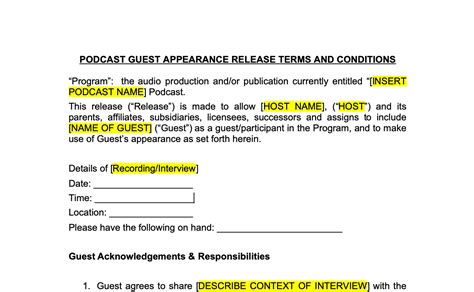 Podcast Guest Release Form Template