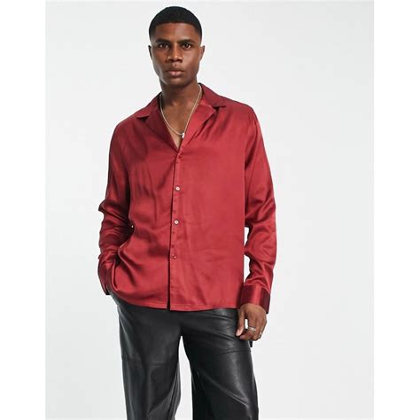 에셀트리 Eseltree [asos Design Relaxed Satin Shirt In Red]