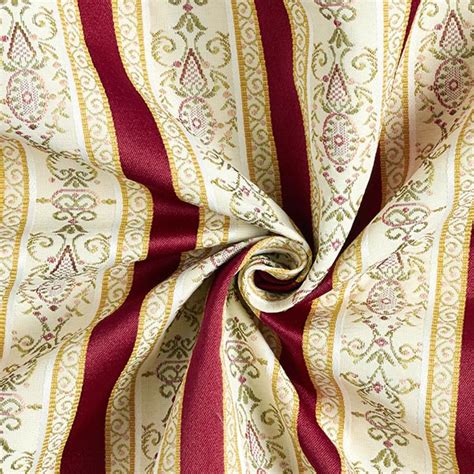 M Belstoff Jacquard Biedermeier Streifen Creme Rot M Belstoffe