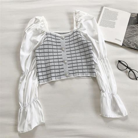 Женский шикарный вязанный белый топ с длинными красивыми рукавами ...