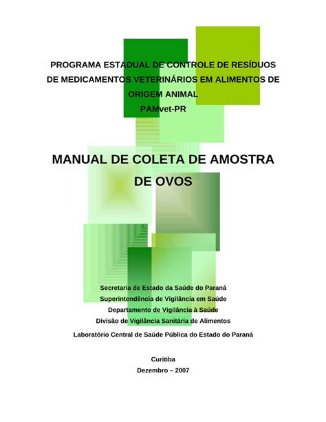 Pdf Manual De Coleta De Amostras Para Anlise De Resduos De Pdf