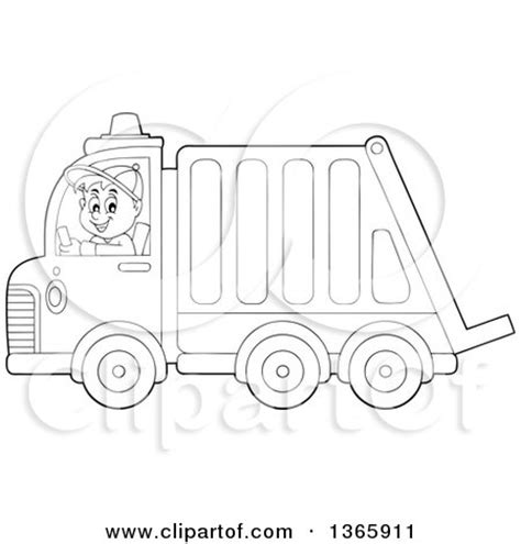 Cartoon Black and White Man Driving a Garbage Truck Posters, Art Prints ...