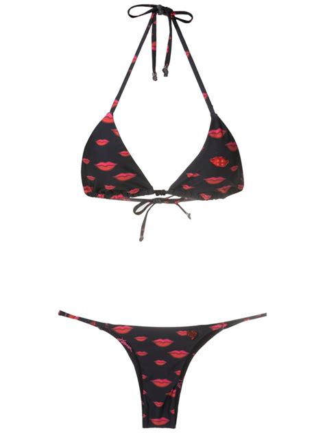 Amir Slama All Over Lip Print Bikini Set Farfetch