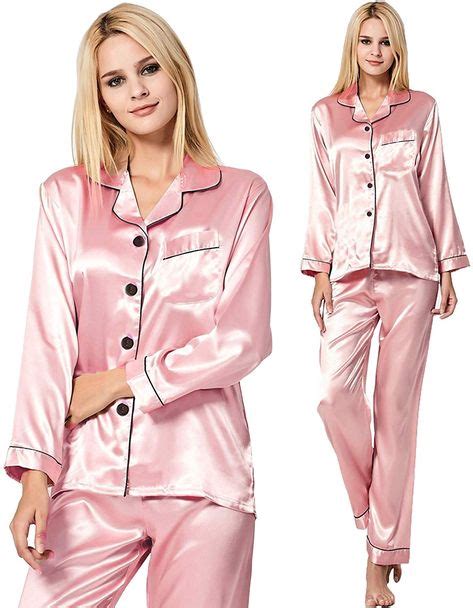 Swomog Womens Silk Satin Pajamas Long Sleeve Loungewear Two Piece Sleepwear Button Down Pj Set