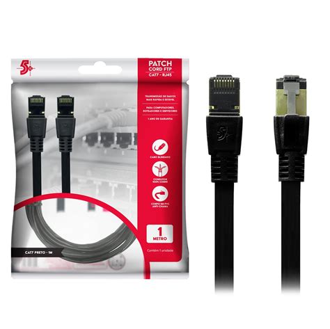 Cabo De Rede Patch Cord Cat 7 Blindado Ftp 10 Gbps 1 Metro Preto