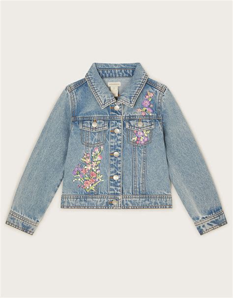 Floral Embellished Denim Jacket Blue Girls Coats And Jackets Monsoon Uk