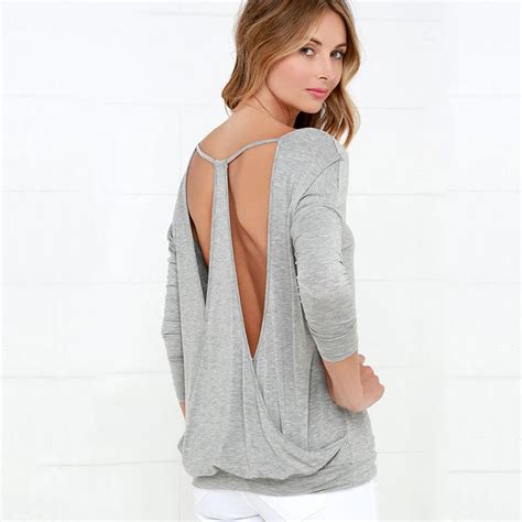 2017 Fashion T Shirt Women Spring Long Sleeve T Shirt V Neck Backless