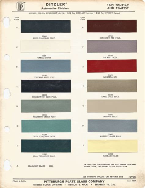 1965 Pontiac Color Chart Ponasa