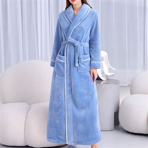 Charella Womens Hooded Fleece Robe Soft Fluffy Long Bathrobe Winter Warm Loungewear Bluexxxl