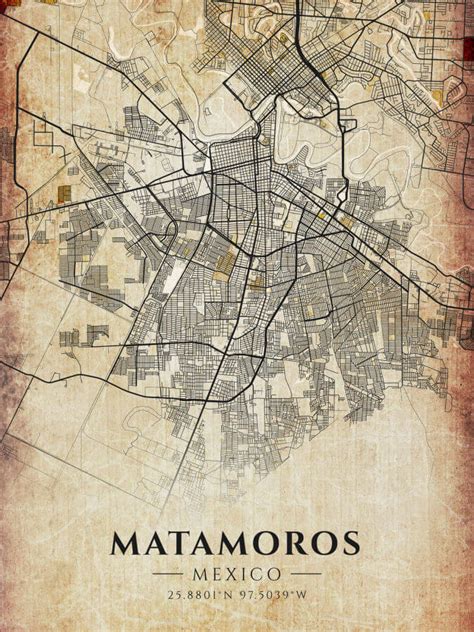 Matamoros Vintage Map Poster - Winter Museo