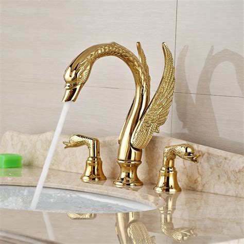 Luxury Bathroom Faucet Brass Gold Finish Golden Swan Shape Basin Tap