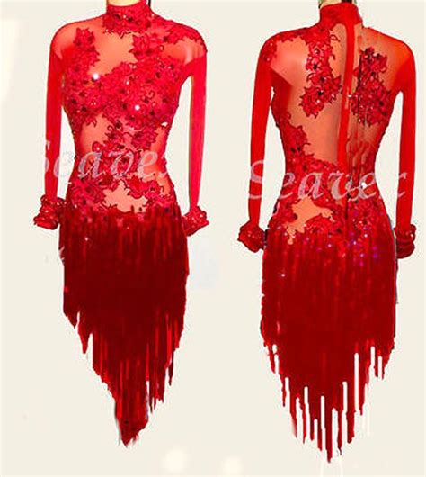 Women Ballroom Rumba Salsa Latin Smooth Dance Dress Us 10 Uk 12 Two Red