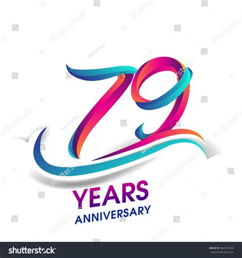 Seventy Nine Years Anniversary Celebration Logotype Blue And Red