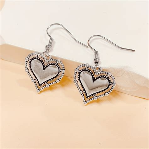 Heart Shape Dangle Earrings Retro Cute Style Zinc Alloy Temu United