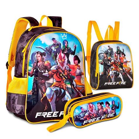 Kit Mochila Costas Lancheira Estojo Free Fire C Capuz Clio