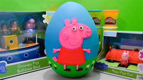 Giant Peppa Pig Play Doh Surprise Egg W Grandpa Pig S Bathtime Boat