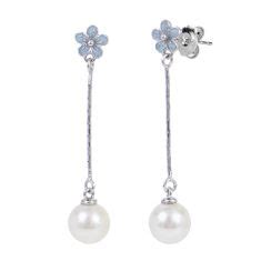 6 6 5mm Fresh Water Cultured Pearl And Blue Enamel Flower Sterling