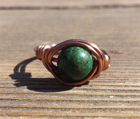 Wire Wrapped Ring Azurite In Lapis In Antiqued Copper Handmade