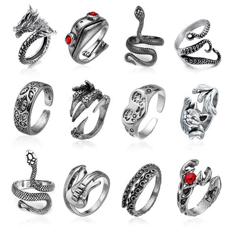 Lok Beading 12Pcs EMO Rings，Y2K Rings for Men，Vintage Snake Ring ...