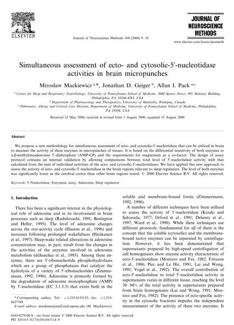 Pdf Simultaneous Assessment Of Ecto And Cytosolic 5′ Nucleotidase