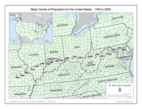 Mean Center of Population for the United States: 1790 to 2000