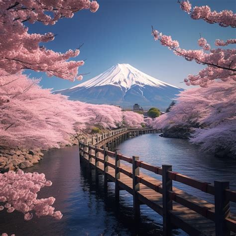 Premium AI Image Mount Fuji With Sakura