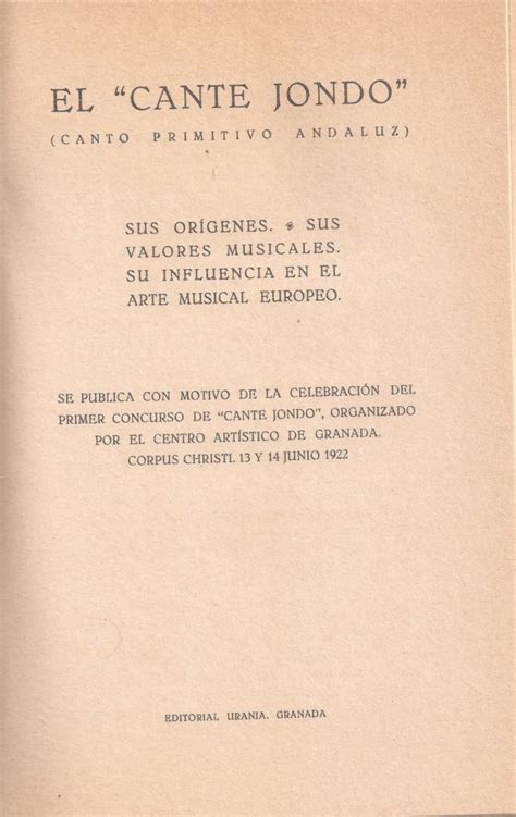 Concurso de Cante Jondo 1922 Teoría del cante jondo Universo Lorca