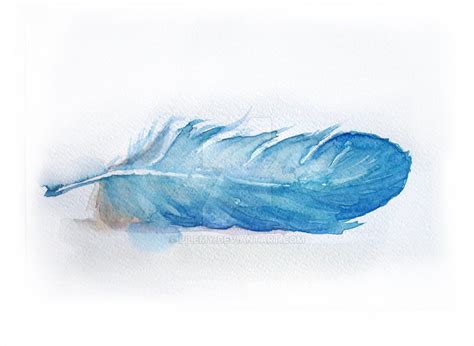 Light Blue Feather Watercolor Painting By Pilemy On Deviantart