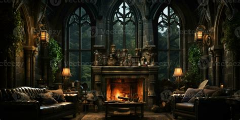 Interior Design, Beautiful Living room Gothic Style, Luxury Mansion ...