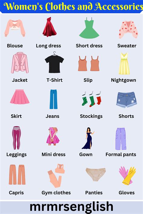 Women's Clothes and Accessories Names with Pictures - MR MRS ENGLISH