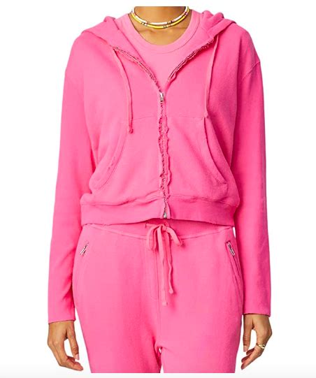 Kenya Moores Pink Frayed Zip Up Hoodie Big Blonde Hair