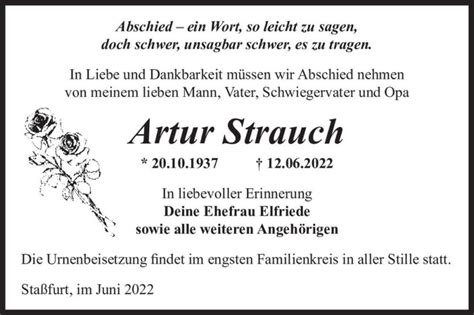 Traueranzeigen Von Artur Strauch Abschied Nehmen De