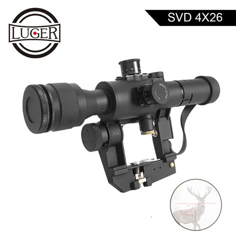 LUGER Tactical SVD Dragunov Optics 4x26 Red Illuminated Riflescope Red