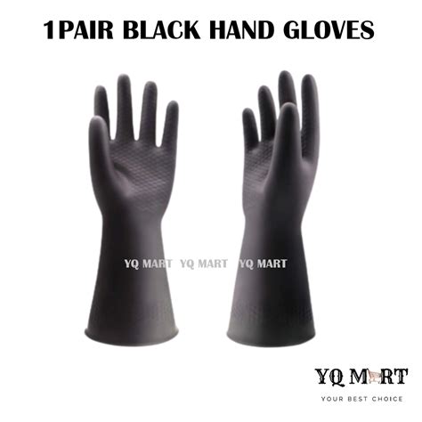 Pair Black Industrial Rubber Hand Gloves Sarung Tangan Getah Hitam