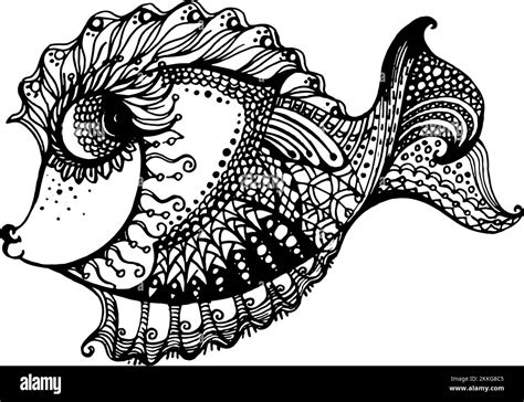 Zentangle Stylized Fish Hand Drawn Doodle Illustration Isolated On